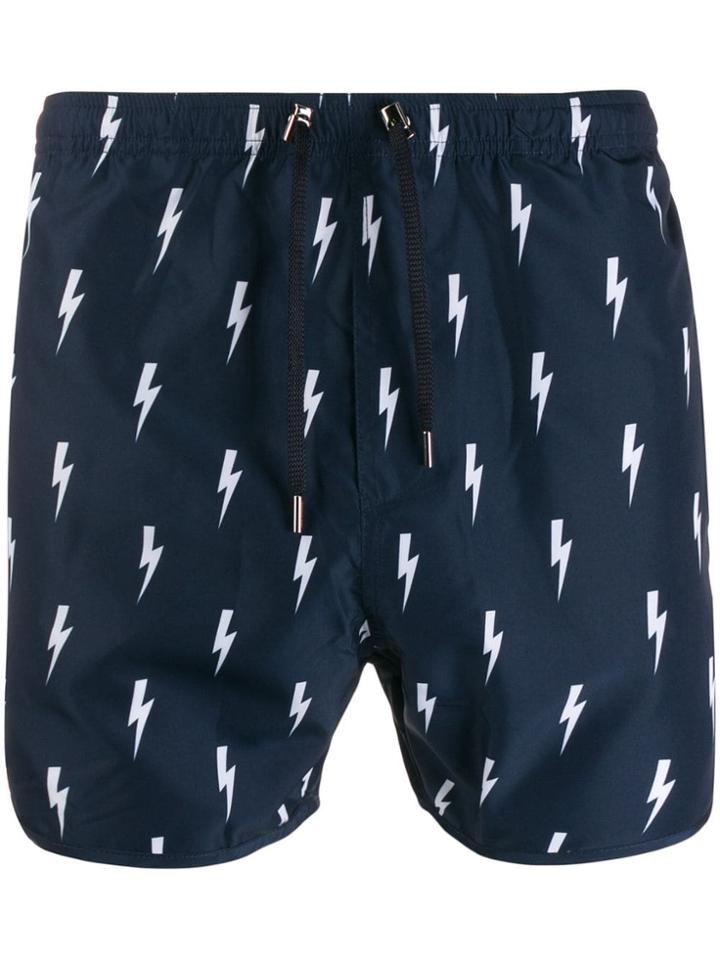 Neil Barrett Thunderbolt Print Swim Shorts - Blue