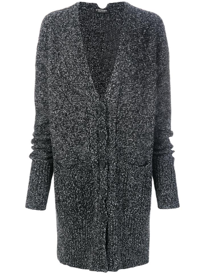Twin-set Speckled Long Cable Knit Cardigan - Black