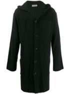 Yohji Yamamoto Ribbed Knit Hooded Cardi-coat - Black