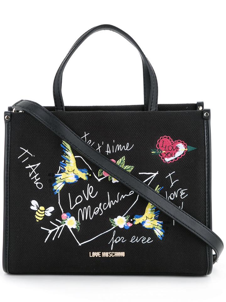 Love Moschino - I Love You Shopper Bag - Women - Cotton/linen/flax/polyurethane - One Size, Women's, Black, Cotton/linen/flax/polyurethane