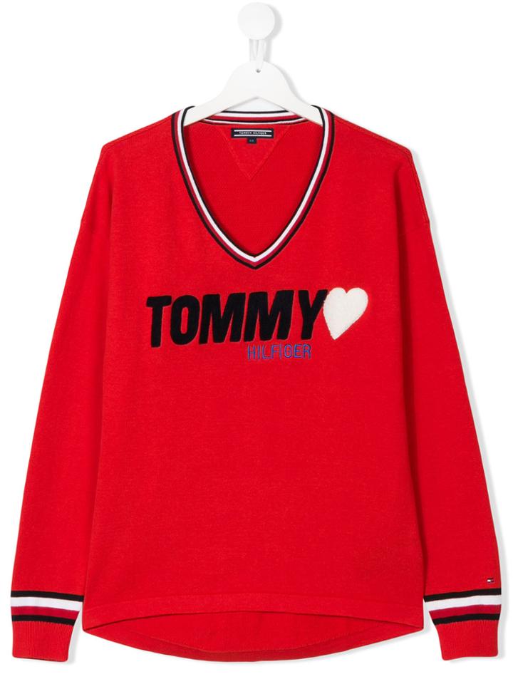 Tommy Hilfiger Junior Teen Iconic Badge V-neck Sweater - Red