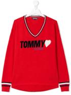 Tommy Hilfiger Junior Teen Iconic Badge V-neck Sweater - Red