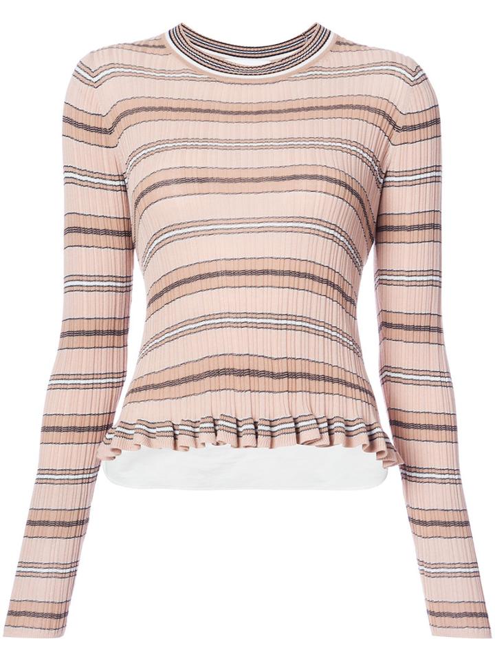 Derek Lam 10 Crosby - Striped Rib Knit Sweater - Women - Cotton - M, Nude/neutrals, Cotton