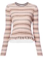 Derek Lam 10 Crosby - Striped Rib Knit Sweater - Women - Cotton - M, Nude/neutrals, Cotton
