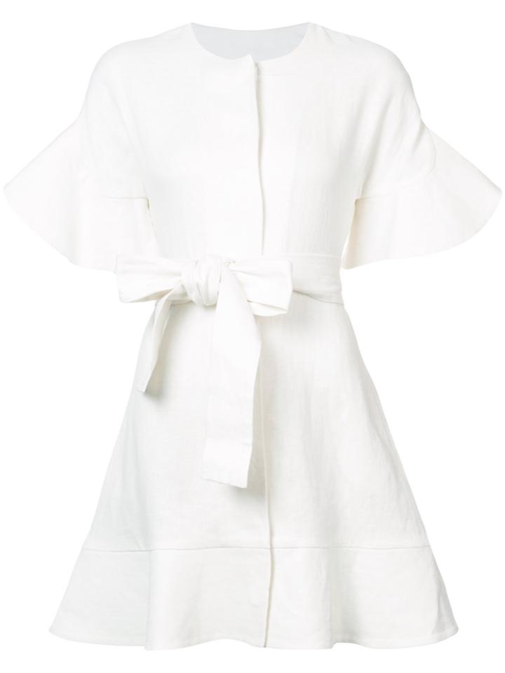 Alexis Tie Waist Frill Sleeves Dress - White