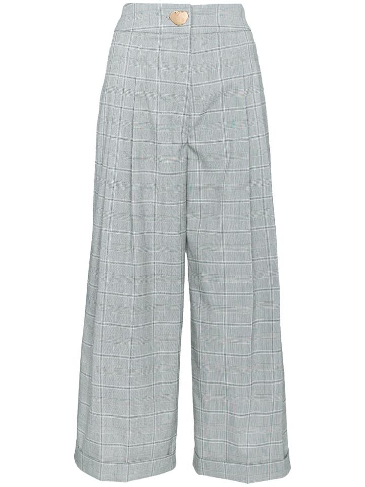 Rejina Pyo Cropped Wide Leg Checked Trousers - Black