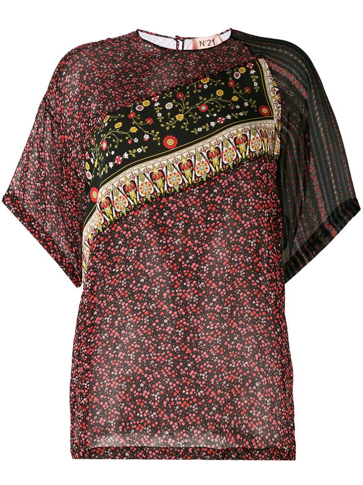No21 - Printed Panel Blouse - Women - Silk - 40, Black, Silk