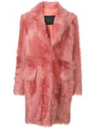 Blancha Buttoned Fur Coat - Pink & Purple