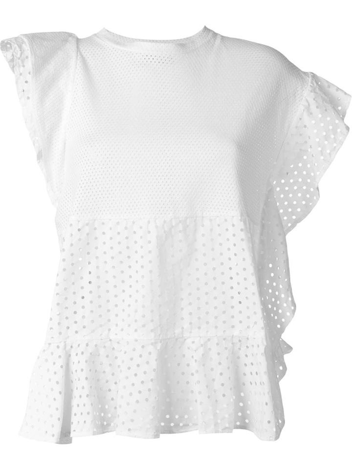 Nude Perforated Ruffle Top
