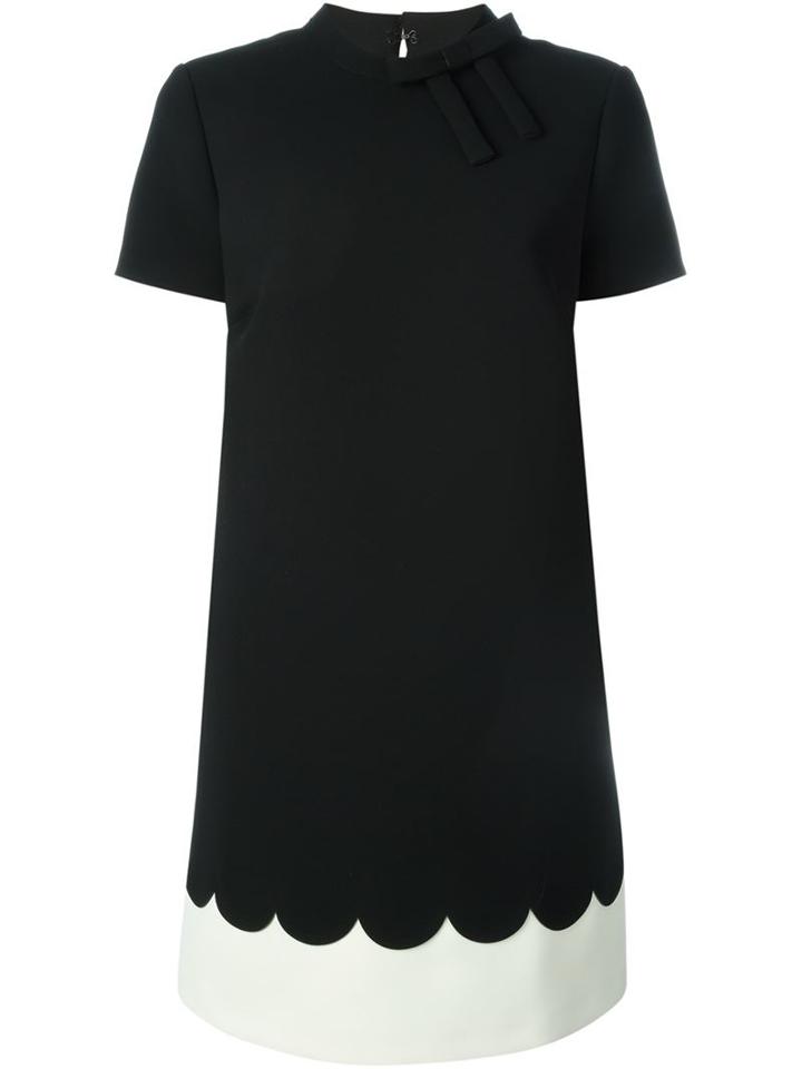 Red Valentino Scalloped Detail Shift Dress, Women's, Size: 40, Black, Polyester/acetate