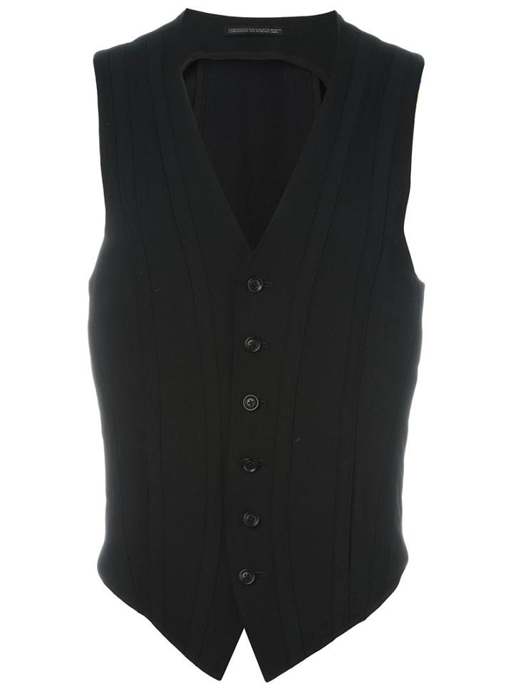 Yohji Yamamoto Stripe Appliqué Waistcoat, Men's, Size: 4, Black, Cotton/polyurethane/wool