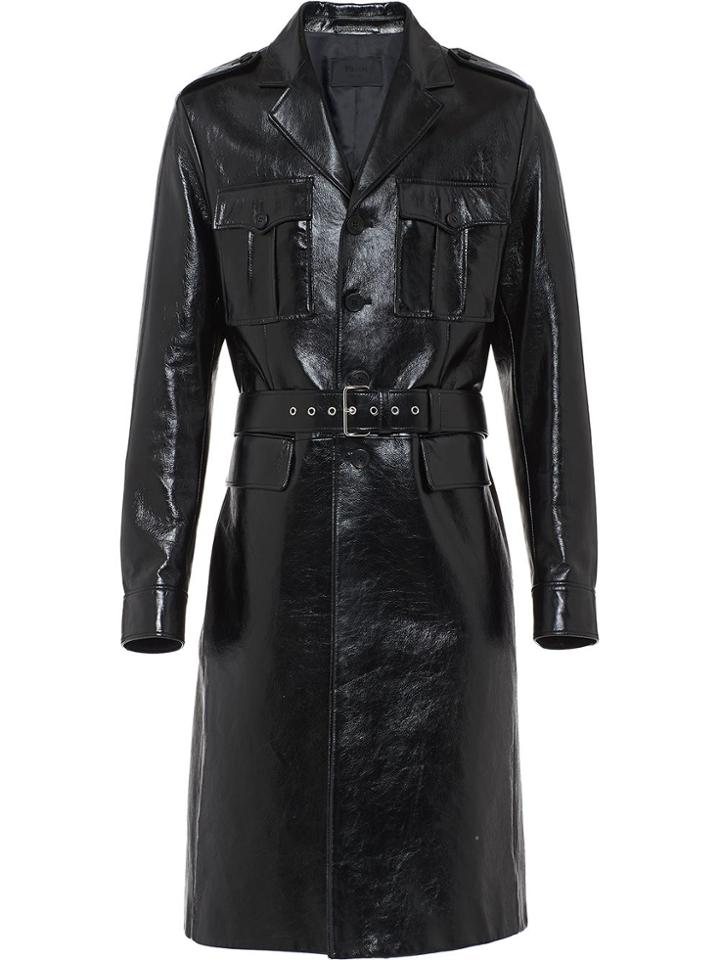 Prada Coated Military Coat - Black
