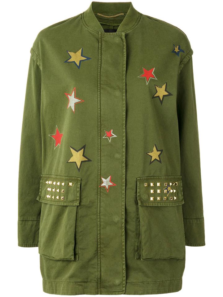 Bazar Deluxe Star Print Military Coat, Women's, Size: 42, Green, Cotton/spandex/elastane/brass