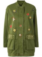 Bazar Deluxe Star Print Military Coat, Women's, Size: 42, Green, Cotton/spandex/elastane/brass