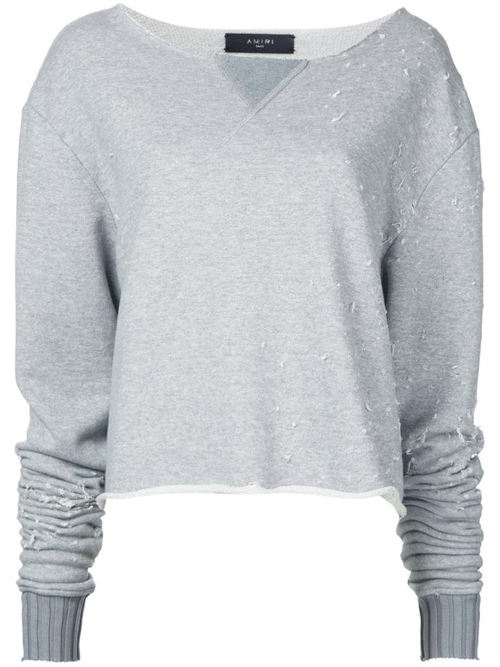 Amiri Destroyed Cropped Sweatshirt, Women's, Size: Small, Grey, Cotton