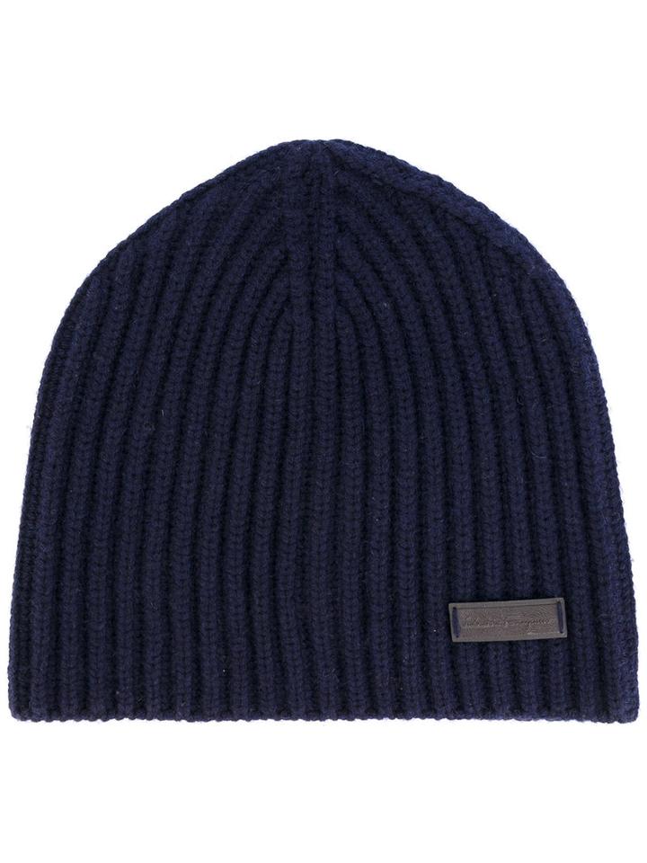 Salvatore Ferragamo - Ribbed Beanie Hat - Men - Cashmere - L, Blue, Cashmere