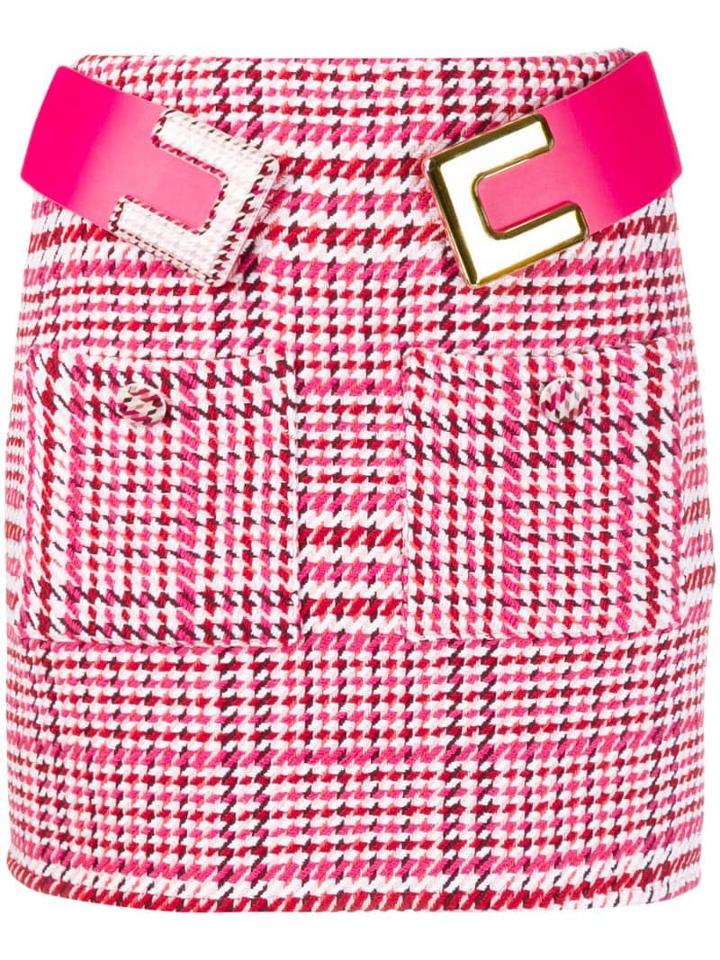 Elisabetta Franchi Houndstooth Knitted Mini Skirt - Pink