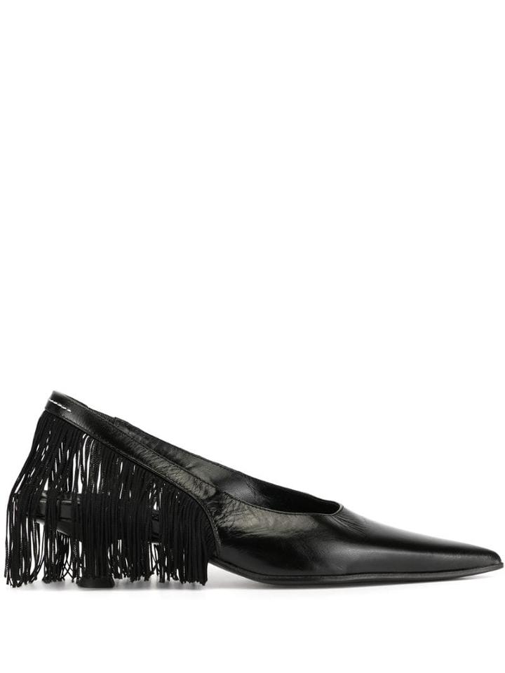 Mm6 Maison Margiela Fringed Slingback Pointed Toe Pumps - Black