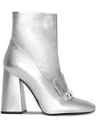 Burberry Studded Bar Detail Leather Ankle Boots - Metallic