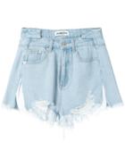 Ground Zero Frayed Denim Shorts - Blue