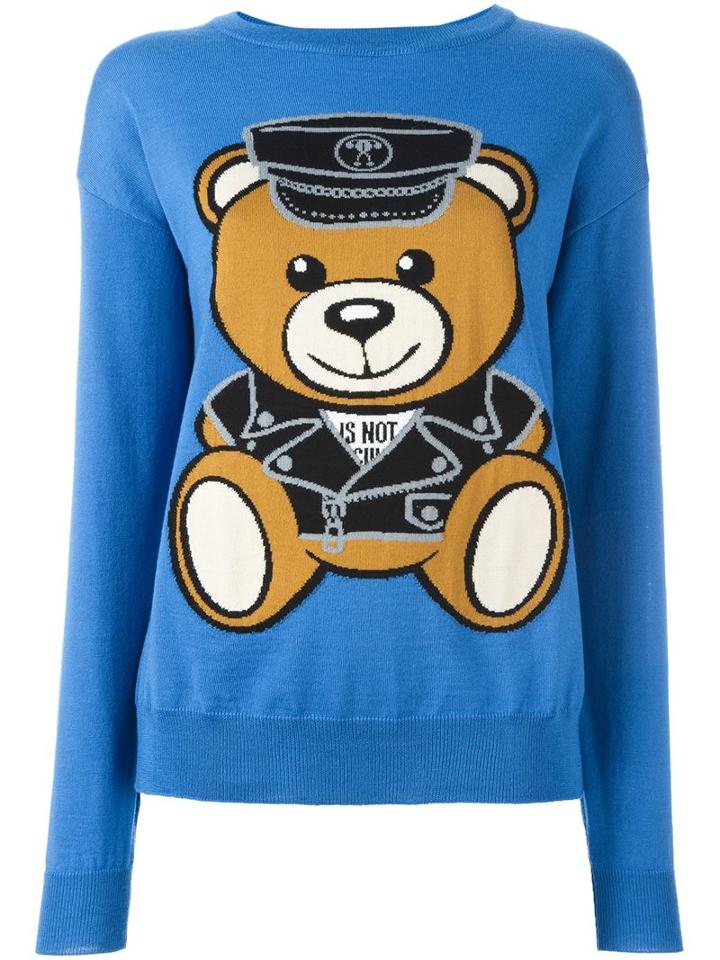 Moschino Biker Teddy Bear Jumper, Women's, Size: Xs, Blue, Virgin Wool