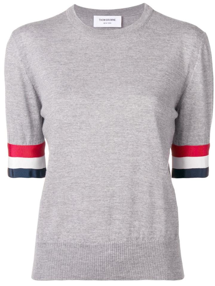 Thom Browne Rwb Cuff Fine Merino Tee - Grey