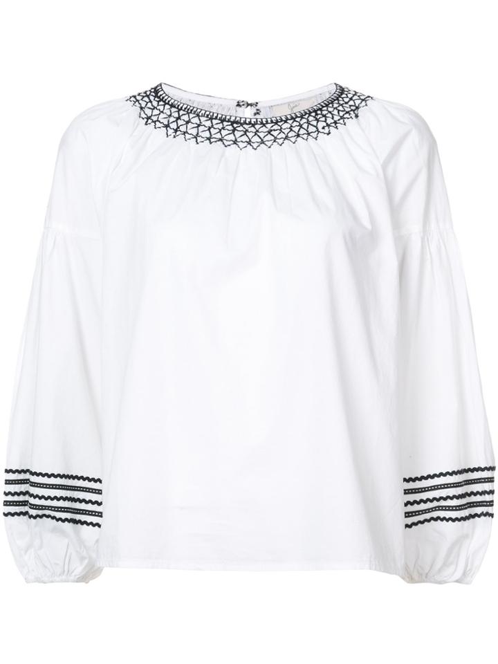 Joie Embroidered Puff Sleeve Blouse - White