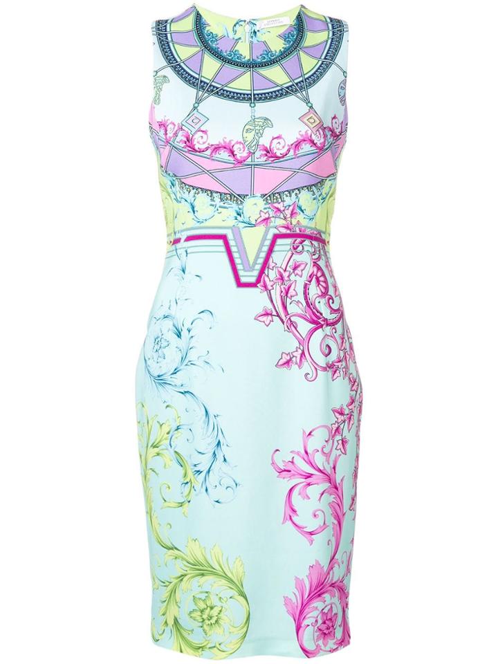 Versace Collection Fitted Printed Dress - Blue