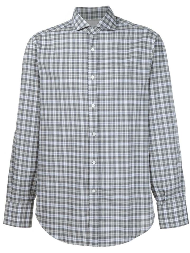 Brunello Cucinelli Cutaway Collar Checked Shirt