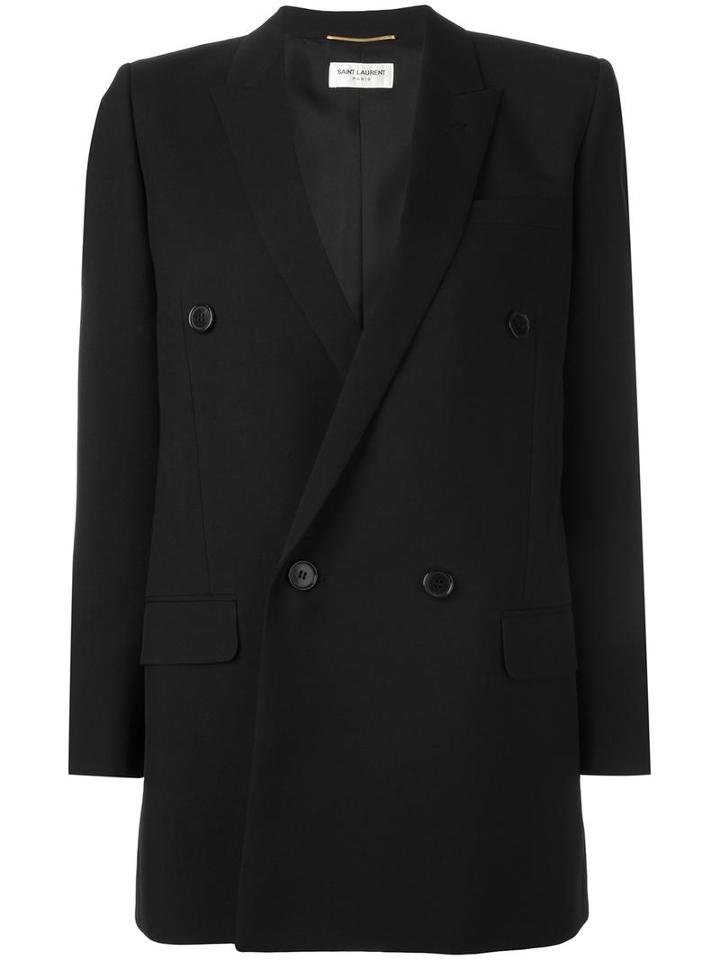 Saint Laurent Double Breasted Blazer, Women's, Size: 38, Black, Virgin Wool/cotton/silk