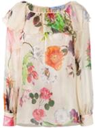 Blumarine - Floral Print Ruffled Blouse - Women - Silk - 44, Nude/neutrals, Silk