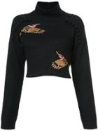 Patbo Bird Embroidered Cropped Sweater - Black