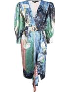 Patbo Lily Print Belted Midi Dress - Blue