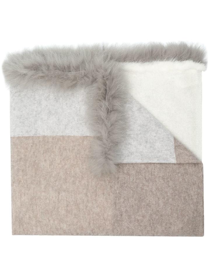 Max & Moi Mink And Fox Fur Trim Scarf - Nude & Neutrals