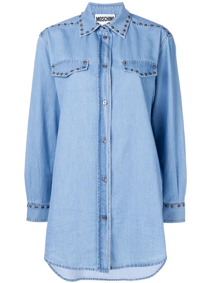 Moschino Oversized Studded Denim Shirt - Blue