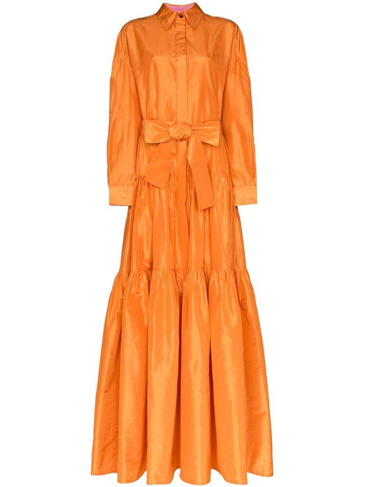 Carolina Herrera Tiered Maxi Shirt Dress - Orange