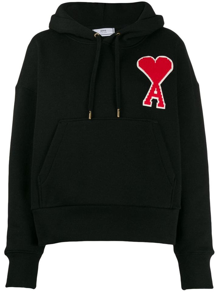 Ami Paris Logo Patch Hoodie - Black