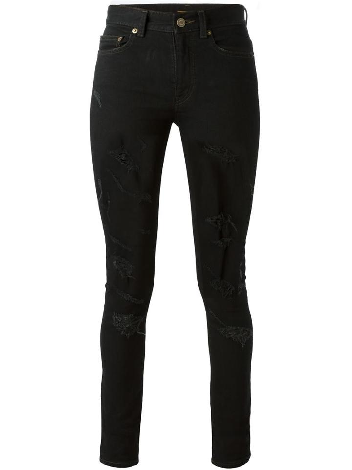 Saint Laurent Ripped Skinny Jeans, Women's, Size: 29, Black, Cotton/spandex/elastane