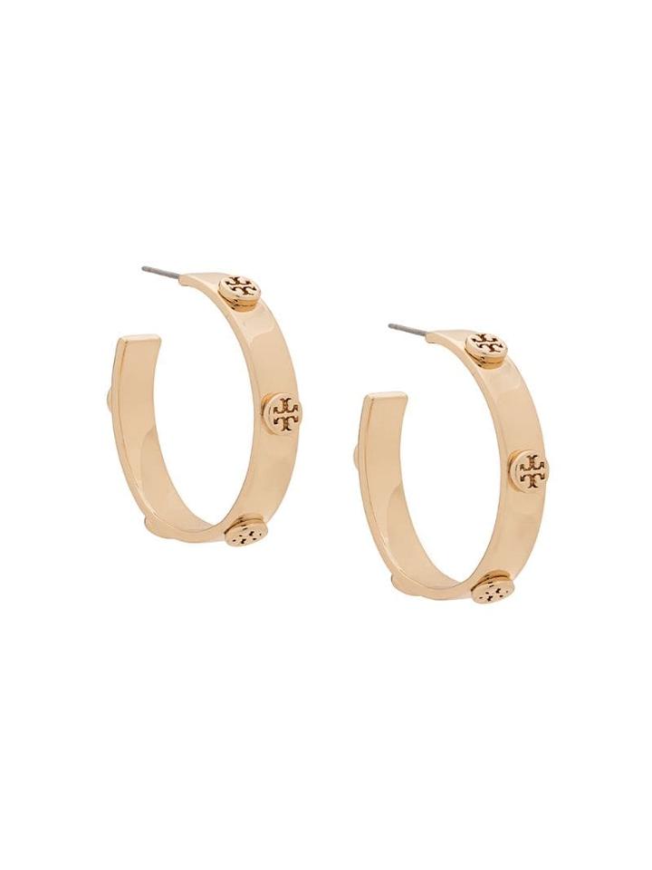 Tory Burch Logo Studded Hoop Earrings - Gold