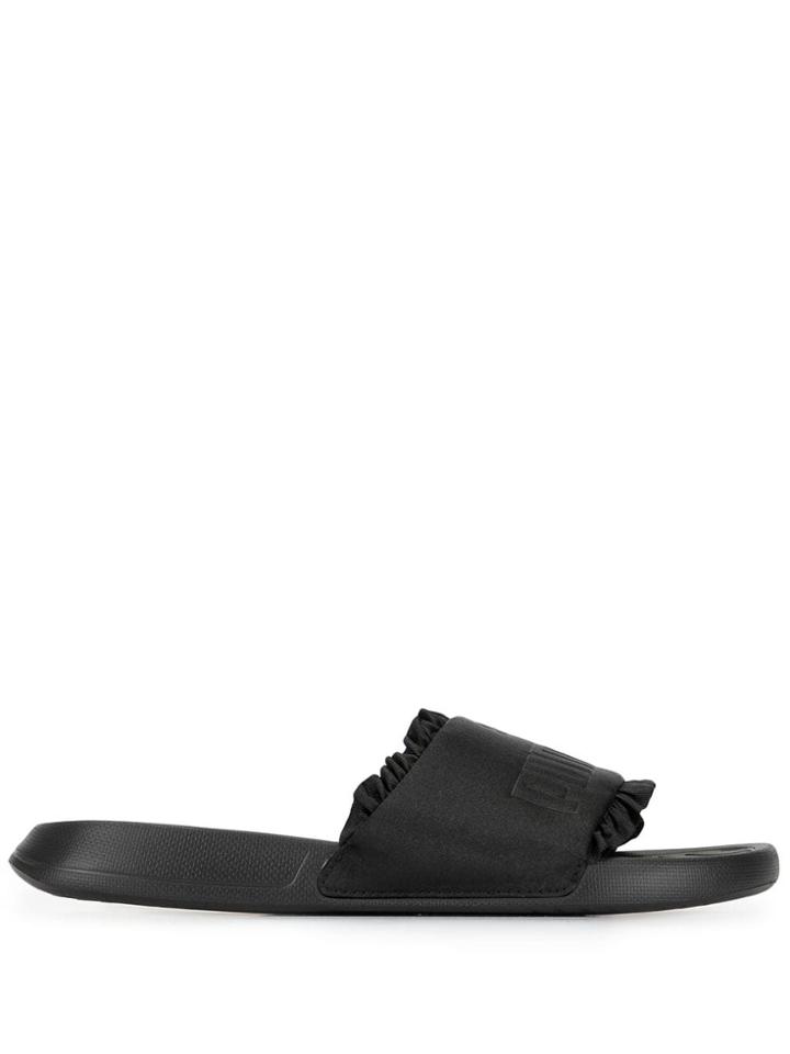 Puma Popcat Ruffle Trimmed Slides - Black