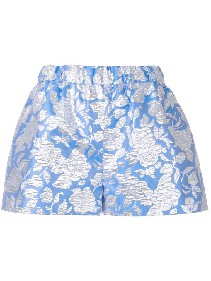 Msgm Floral Jacquard Shorts, Women's, Size: 38, Blue, Polyamide/polyester/metallic Fibre
