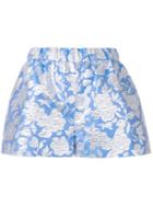 Msgm Floral Jacquard Shorts, Women's, Size: 38, Blue, Polyamide/polyester/metallic Fibre