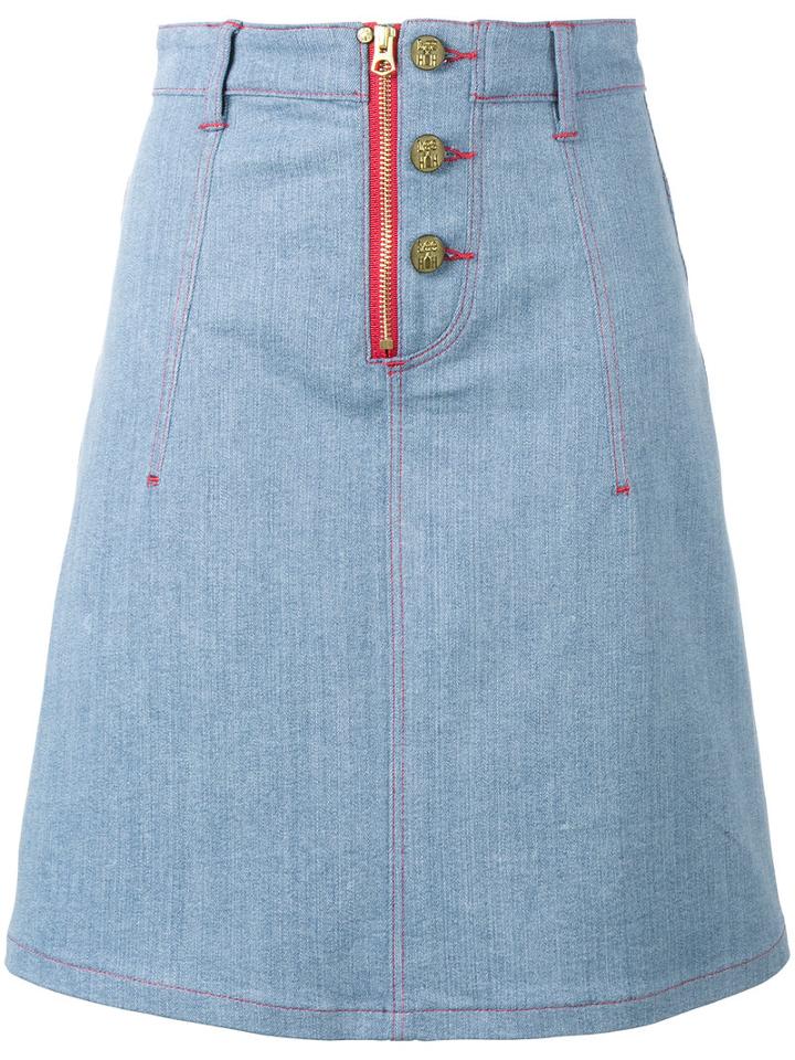House Of Holland X Lee Heart Applique Denim Skirt, Women's, Size: Small, Blue, Cotton/polyester/spandex/elastane