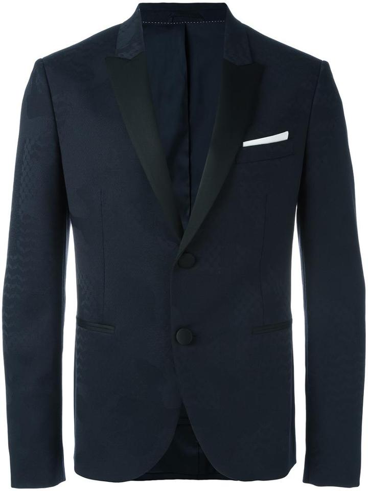 Neil Barrett Tonal Pattern Blazer, Men's, Size: 52, Blue, Virgin Wool/spandex/elastane/polyester