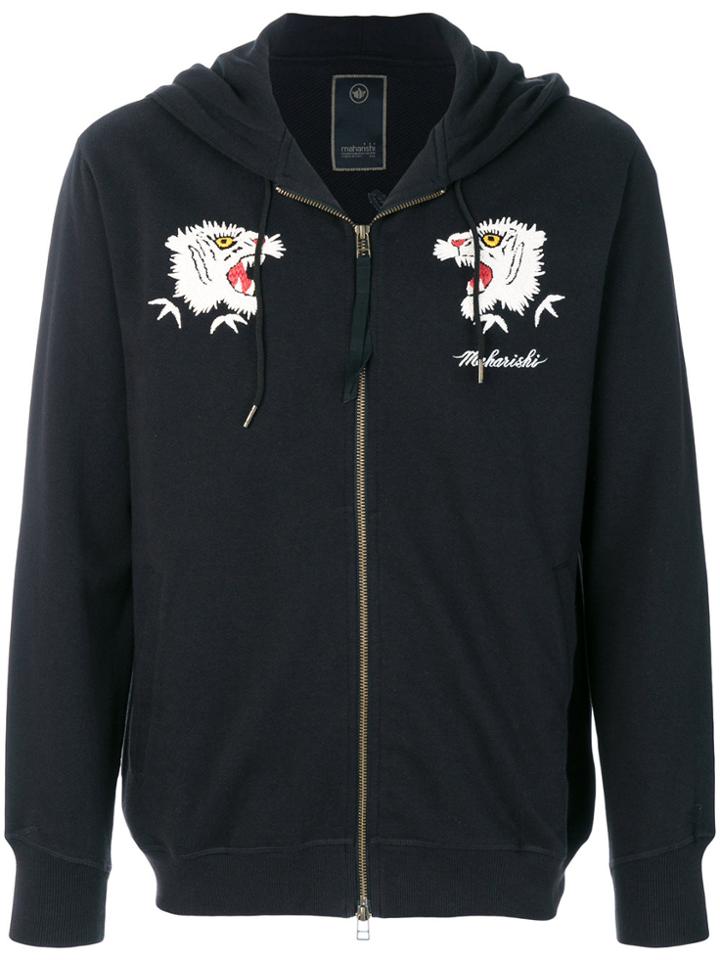 Maharishi Tiger Embroidered Zipped Sweatshirt - Black