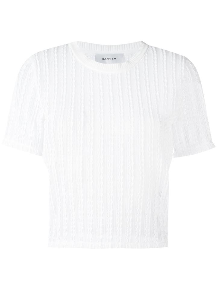 Carven - Vertical Ruffle Top - Women - Cotton/polyester/spandex/elastane - S, Women's, White, Cotton/polyester/spandex/elastane