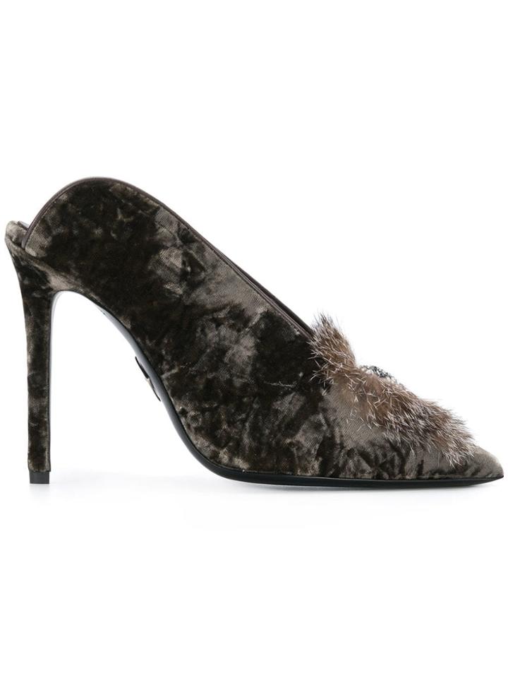 Aperlai Bejewelled Heart Mules - Grey