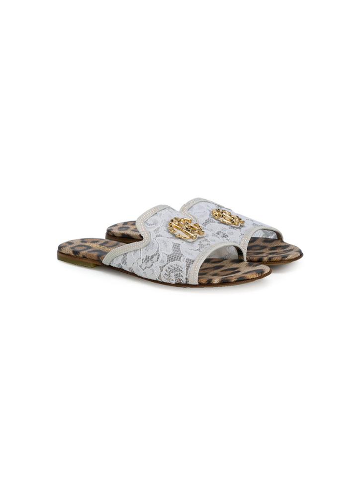 Roberto Cavalli Kids Slip-on Lace Slides - White