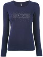 Armani Jeans - Embellished Logo Longsleeved T-shirt - Women - Cotton/spandex/elastane - 38, Blue, Cotton/spandex/elastane