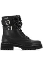 Liu Jo Flower Appliqué Combat Boots - Black